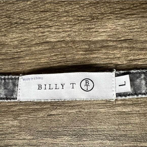 Billy T Faded Washed Black Chambray Denim Short Sleeve Fringe Midi Dress size L - Picture 3 of 7